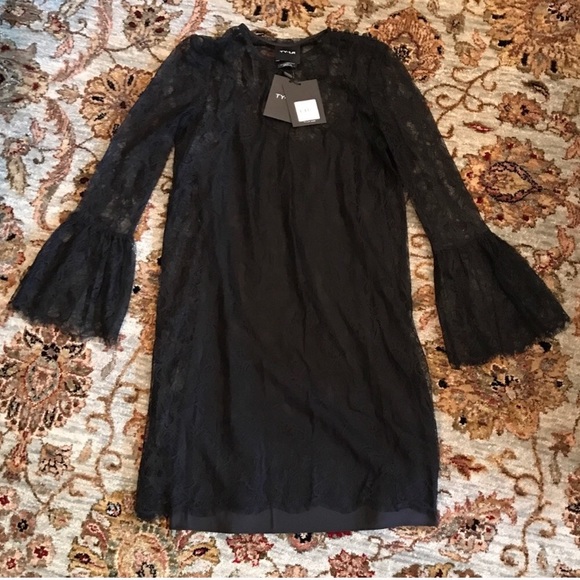 TY-LR "Sorrento" Black Lace Bell Sleeve Dress - Picture 3 of 8